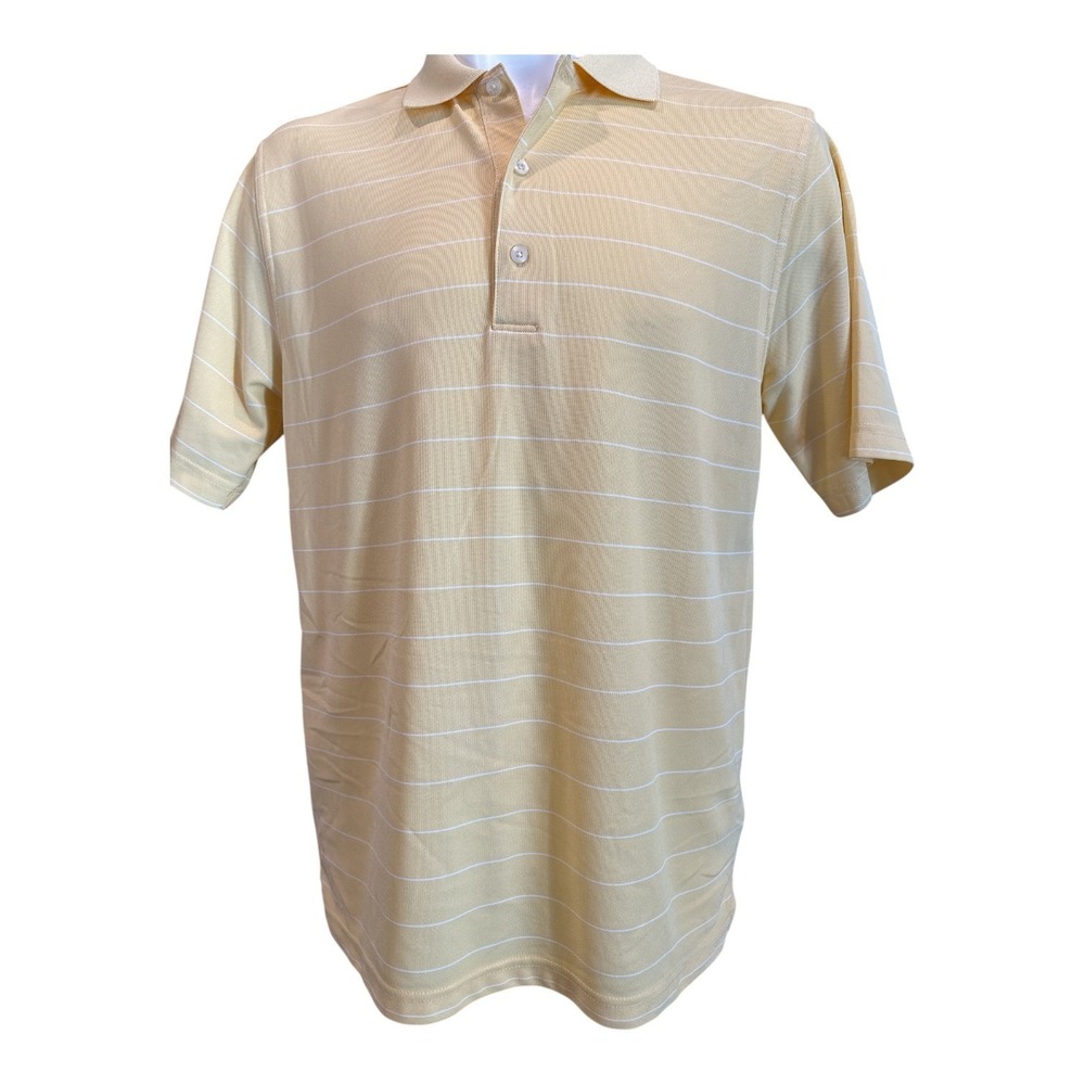 !! SOLD !! Greg Norman Play Dry Golf Polo‎ M Yellow White Stripe Short Sleeve